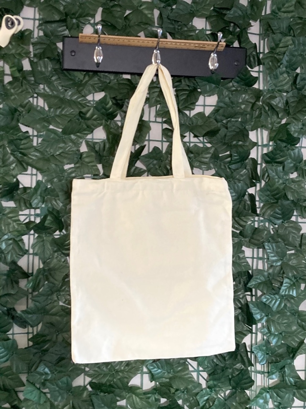 Canvas Book & Botanicals Tote Bag in Cream Mini Zipper Pocket Inside! - Picture 2 of 4